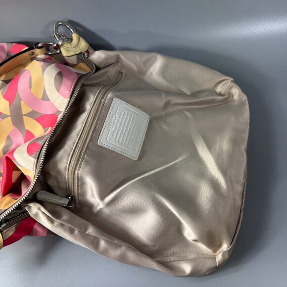 COACH # F22745 Kristin Op Art Yellow Multicolor Satin Hobo Shoulder Bag - Picture 12 of 15